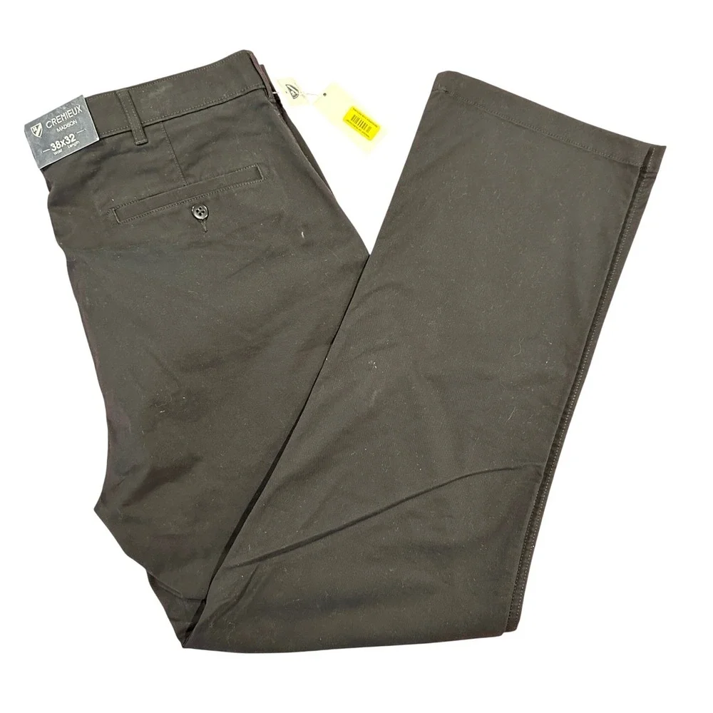 NWT $69.50 Cremieux Madison Mens Black Comfort Stretch Chino Pants 38/32